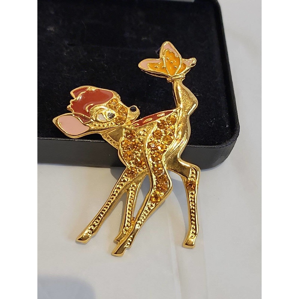 Walt Disney Bambi & Butterfly Rhinestone Pin Brooch With Original Box - Vintage